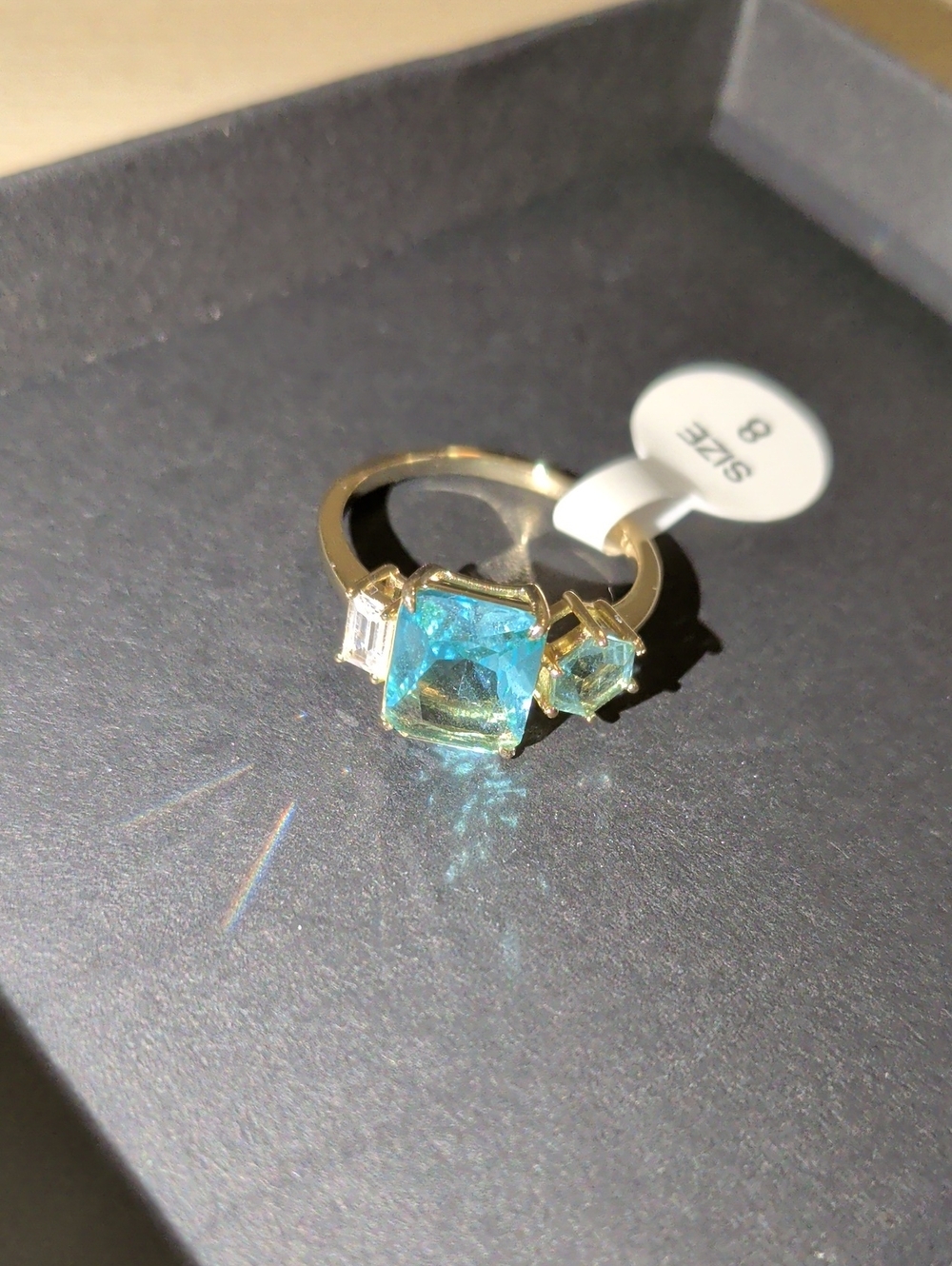 New Sterling Silver Aquarmarine Sz 8 Golden Ring